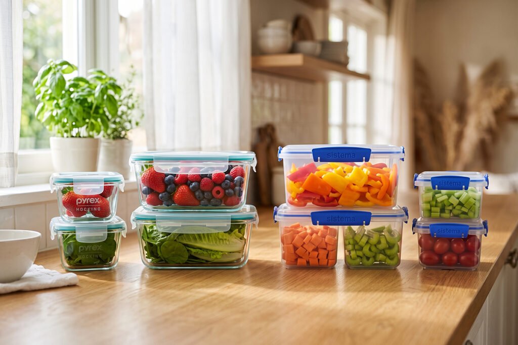 Glass and plastic containers side-by-side highlighting safe food storage