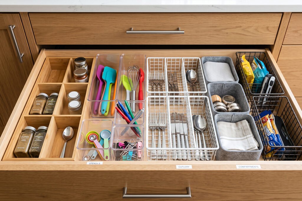 Array of different organizer types including wood dividers