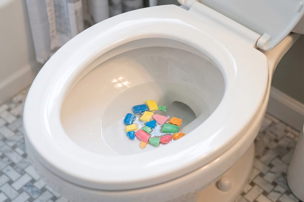 Bar soap fragments placed inside a toilet bowl for overnight freshening