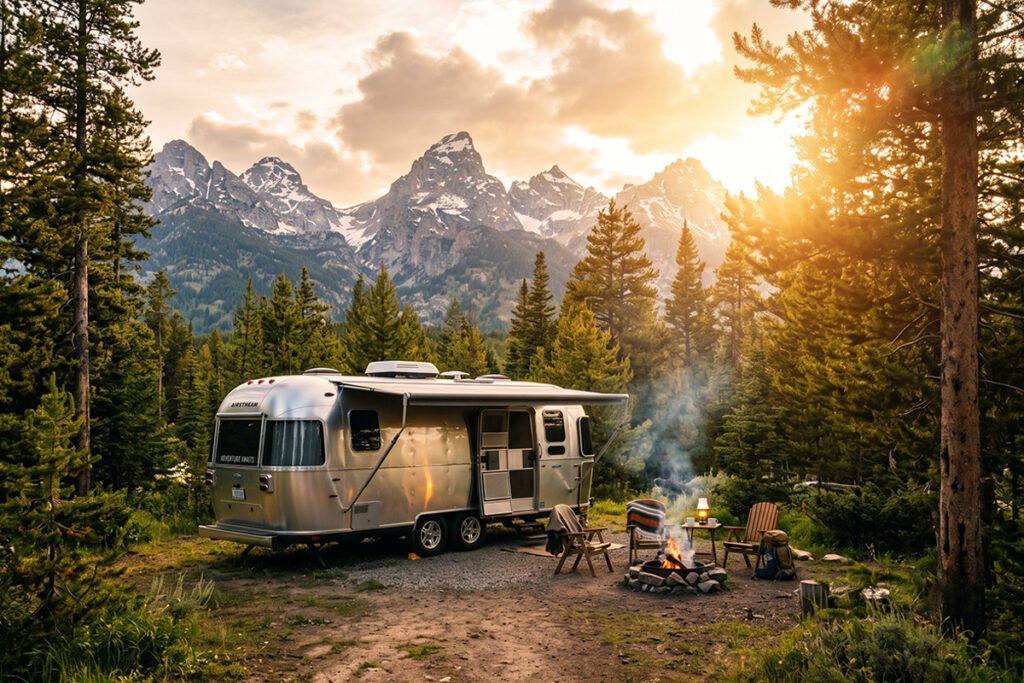 Class A motorhome driving down a wide open desert highway