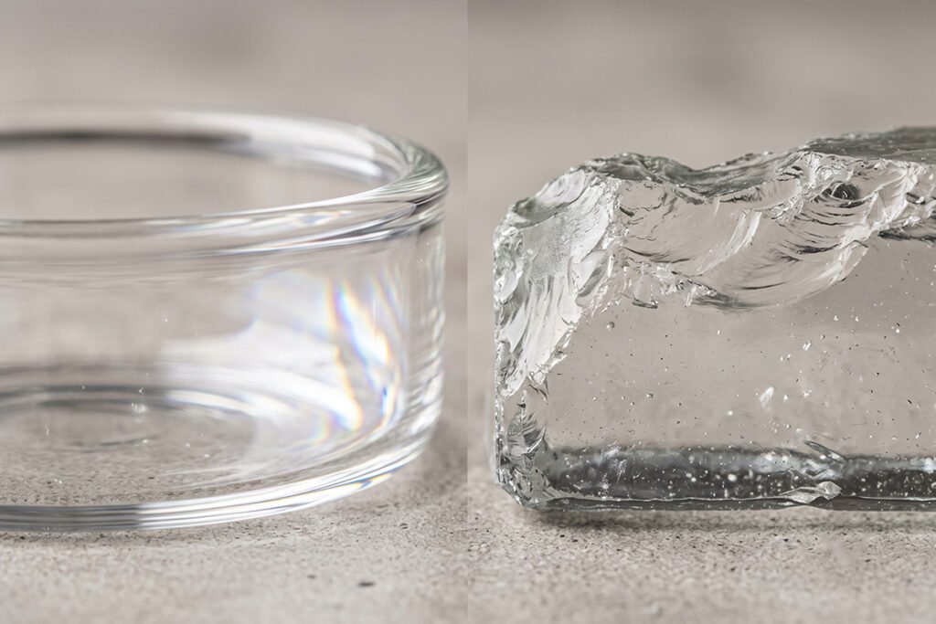 Close-up comparison showing the delicate edge of a borosilicate glass container