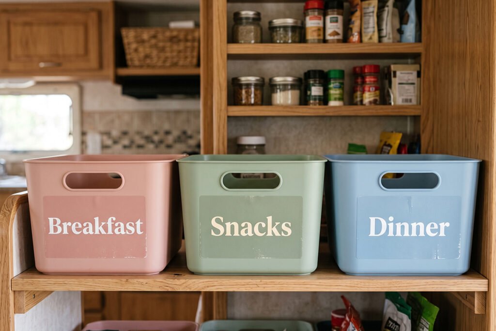 Stackable plastic containers filled with pasta