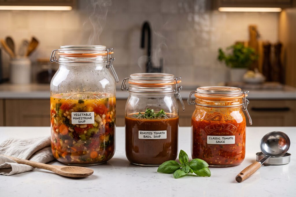 Variety of acidic and hot foods stored in glass containers instead of plastic