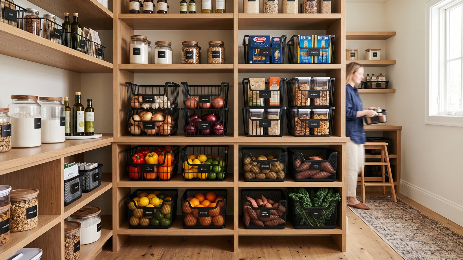 Black Metal Wire Baskets For Modern Kitchen Pantry