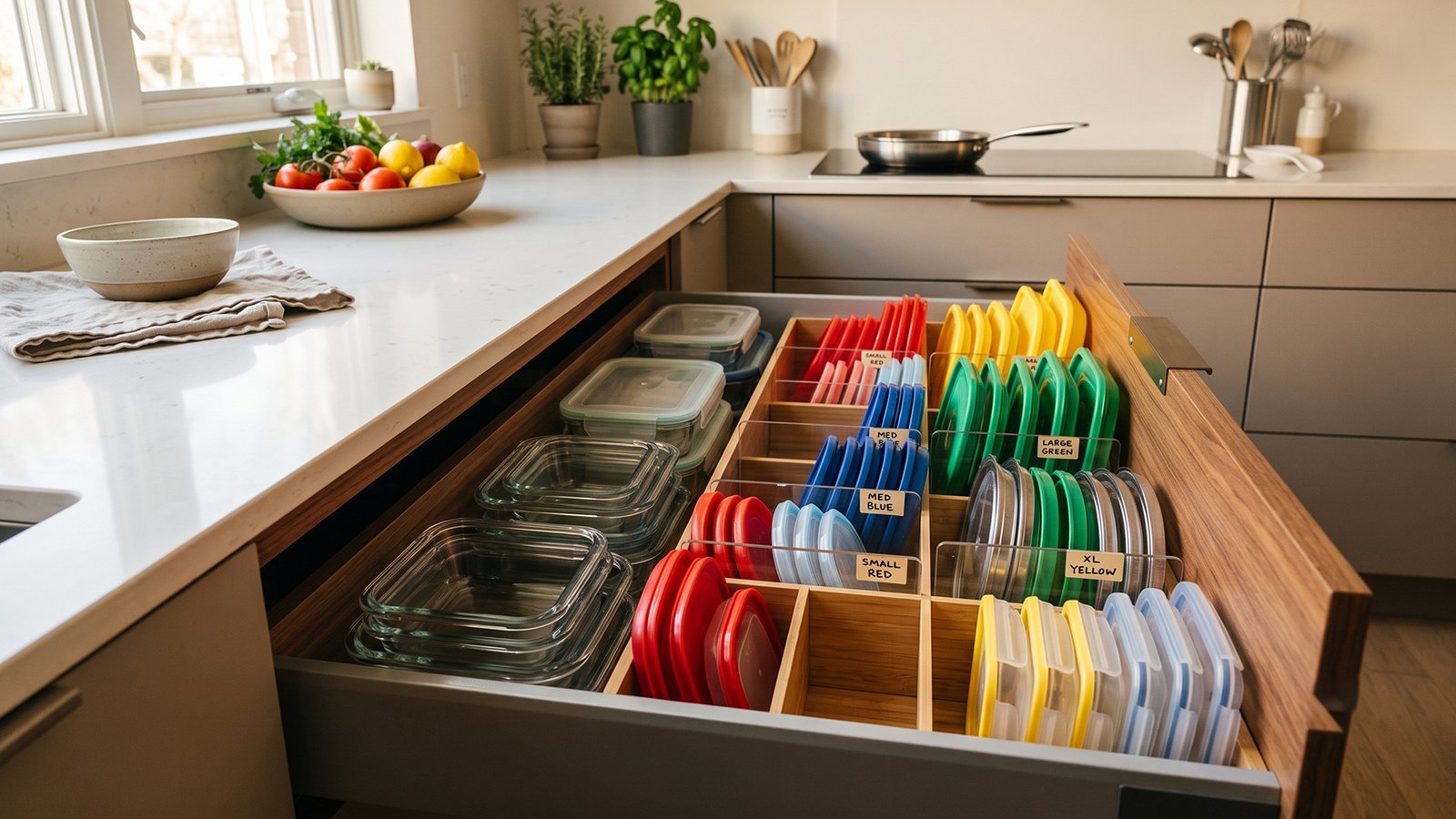 How To Organize Food Storage Container Lids In A Drawer